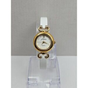 Pierre Jacquard Womens Gold Tone White Bangle Cuff Oval Quartz Watch New Battery